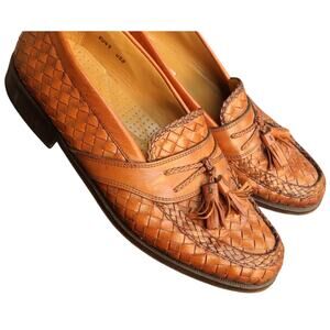 Vintage Massimo Emporio Tan Braided Woven Leather Tassel Dress Loafers Mens 8